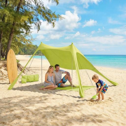 Carpa Playa Plegable con Esterilla UPF50+ Postes de Aluminio Pala Estacas y Bolsa de Transporte Verde [7]