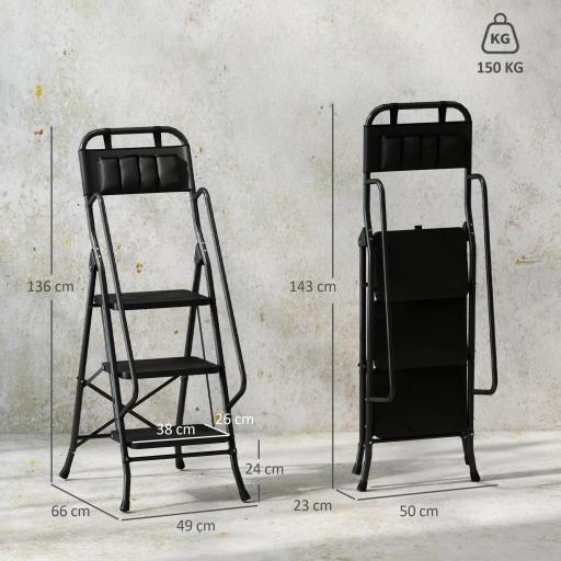 Escalera Plegable de 3 Peldaños con Bolsa de Herramientas Escalera de Tijera con Peldaños Anchos Antideslizantes Negro [1]