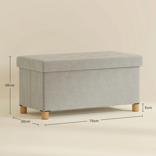 Banco Almacenaje Capacidad de 67 L 76x38x38 cm Tapizado en Terciopelo Carga 120 kg para Sala de Estar Dormitorio Crema [1]