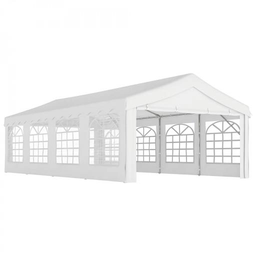 Carpa de Jardín 8x4 m Pérgola Cenador Pabellón Cochera Gazebo con 4 Paneles Laterales y 8 Ventanas para Fiestas Blanco [8]