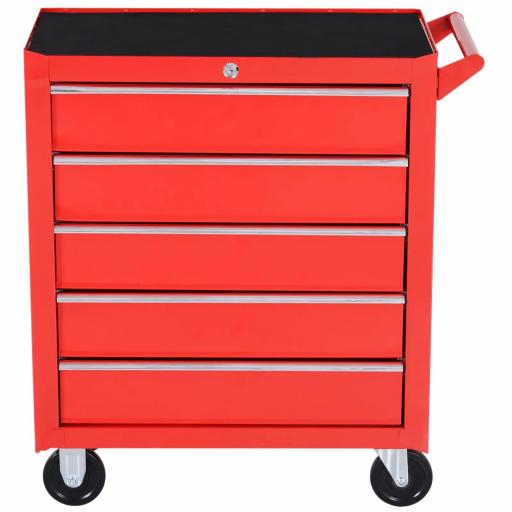 Caja Taller Carro de Herramientas con Ruedas Cerradura tipo Mueble de Almacenamiento para Taller Garaje y Hogar Chapa de Acero 69x33x75 cm Rojo [3]