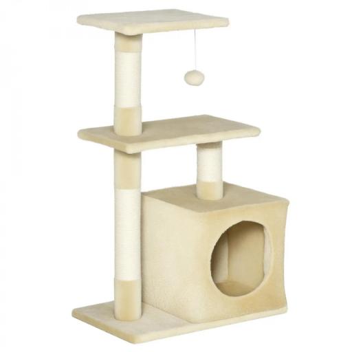 Árbol Rascador para Gatos 81,5 cm Torre para Gatos con Postes de Sisal 2 Plataformas Cueva y Bola Colgante Estilo Elegante 50x30x81,5 cm Beige [8]