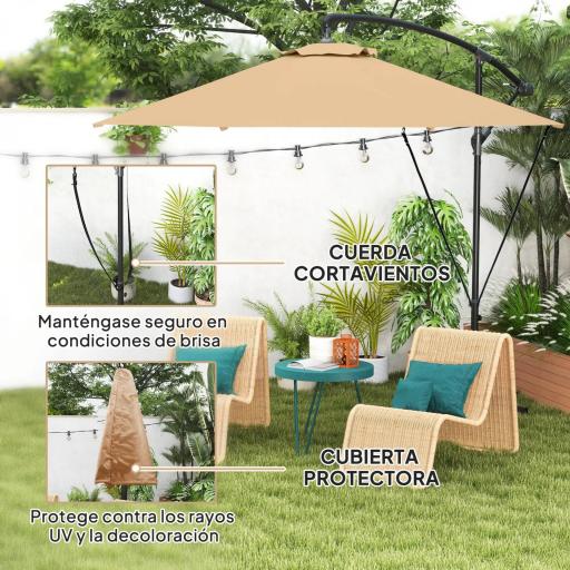 Parasol de Jardín Excéntrico Sombrilla con Funda para Sombrilla Protección UV 50+ y Base Cruzada Ø290x243 cm Caqui [5]