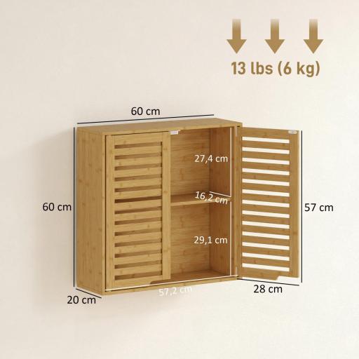 Armario de Baño de Pared de Bambú Mueble de Baño Colgante con Estante Ajustable Puertas de Lamas Natural [1]