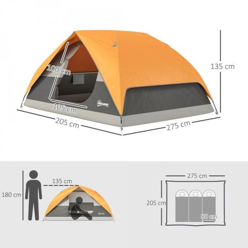 Tienda de Camping para 4 Personas Impermeable Fácil Instalación y Bolsa de Transporte Incluida 200x200x135 cm Gris [1]