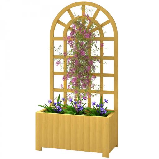 Jardinera con Enrejado de Madera con Drenaje para Cultivos Verduras Flores Hierbas 60x30x120 cm Natural [9]