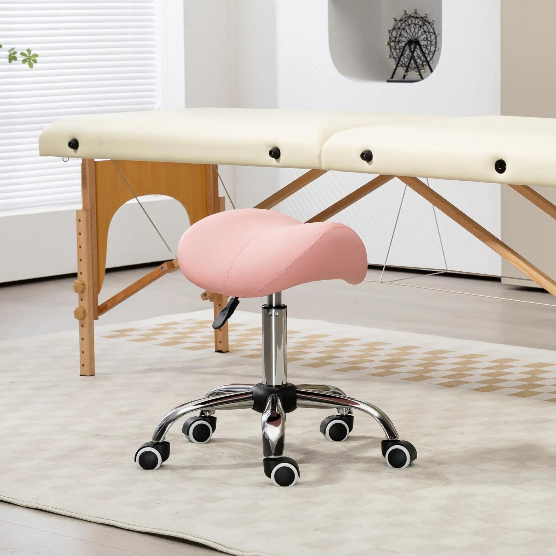 Taburete con Ruedas Taburete Giratoria con Altura Ajustable Taburete Cosmética Dentista Peluqueria 52x53x49-61 cm Rosa