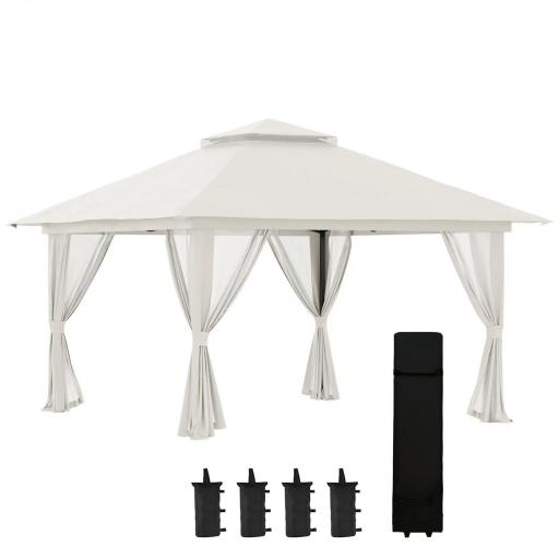 Carpa Plegable Pop-up con Altura Ajustable Protección UV50+ Doble Techo y Mosquiteras 4x4x2,8 m Crema [9]