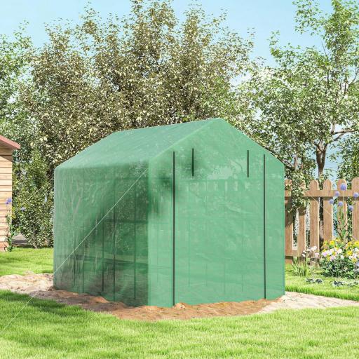 Invernadero de Exterior con Estantes de 4 Niveles Puerta con Cremallera y Marco de Acero 244x180x210 cm Verde [6]