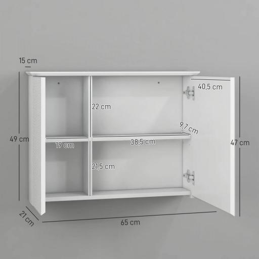 Armario con Espejo para Baño con Estante Ajustable Mueble para Baño Estilo Moderno 65x15x49 cm Blanco [1]