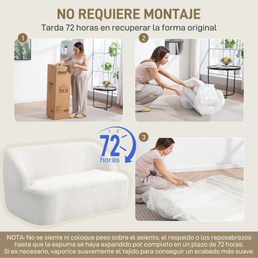 Sofá de 2 Plazas Tapizado en Borreguito de 142 cm con Diseño Curvo Acolchado Grueso No Requiere Montaje Crema [2]