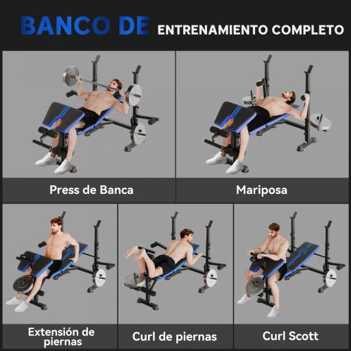 Banco de Musculación con Respaldo Ajustable y Soporte para Barras Regulable para Entrenamiento en Casa Gimnasio Negro [2]