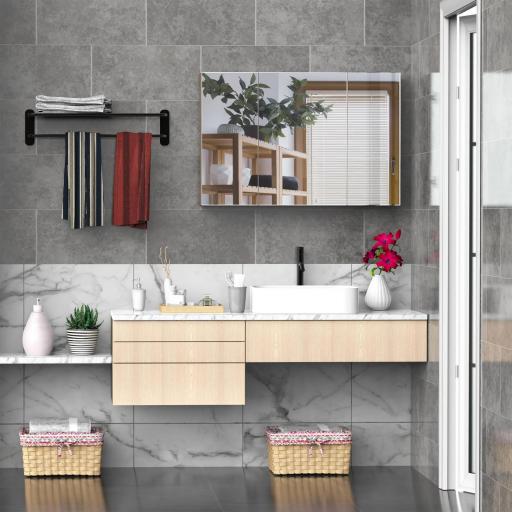 Armario de Baño con Espejo 3 Puertas y Estantes Ajustables para Aseo Estilo Moderno 90x60x13,5 cm Roble [4]