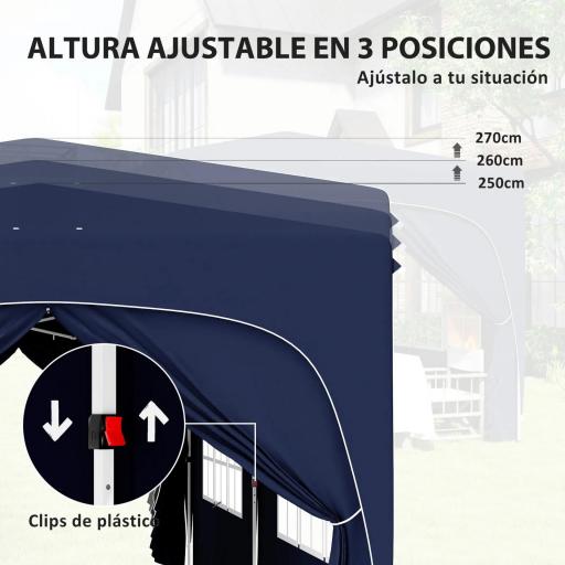 Cenador Plegable 3x6 m Gazabo con Paneles Laterales UPF50+ Altura Ajustable Bolsa de Transporte Azul Oscuro [5]