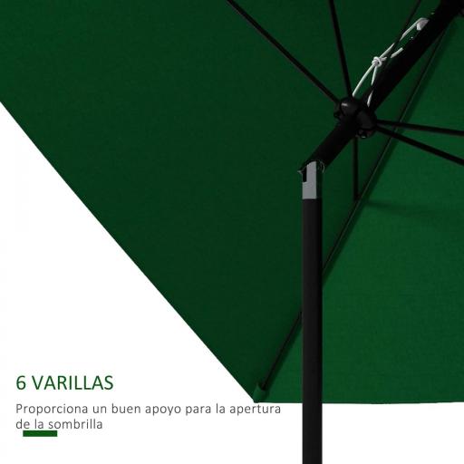 Sombrilla de Jardín 290x200x248 cm con 6 Varillas Apertura Manual Anti-UV Ángulo Ajustable para Terraza Exterior Verde [2]