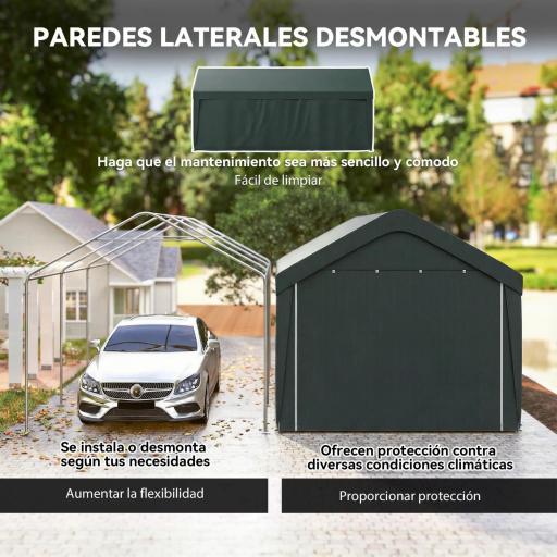 Carpa Garaje de Exterior 3x6 m con Tejido PE Resistente Estructura de Acero y Paredes Desmontables Gris Oscuro [6]