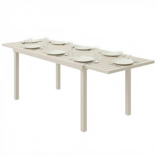 Mesa de Jardín Extensible 150/225x85x75 cm Mesa de Comedor de Aluminio con Tablero de Listones para 6-8 Personas Blanco [9]