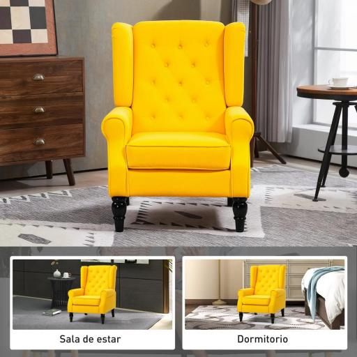 Sillón de Salón con Reposabrazos y Patas de Madera Butaca Carga 160 kg para Dormitorio Oficina 74x86x102 cm Amarillo [5]