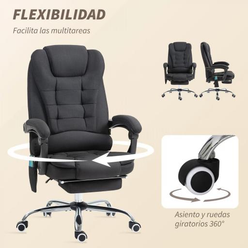 Silla de Oficina con 6 Puntos de Masaje Función de Calentamiento Reposapiés y Control Remoto 65x70x111-119 cm Negro [1]