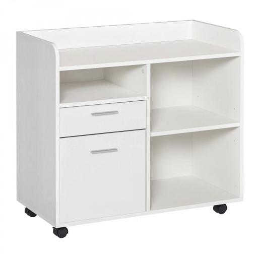 Armario para Impresora con 3 Compartimentos 2 Cajones para Archivos Estante Ajustable Ruedas 80x40x72 cm Blanco [4]