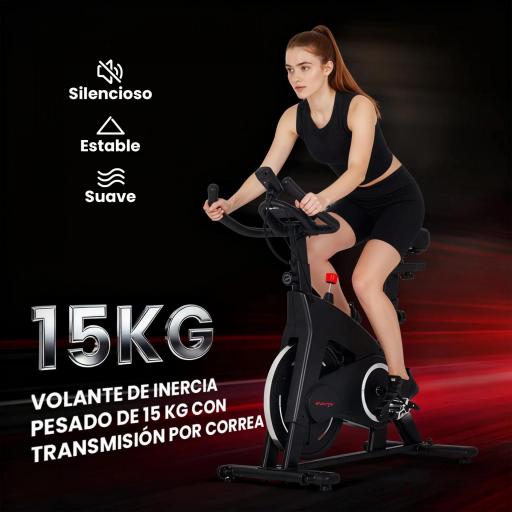 Bicicleta Estática de Interior con Volante de Inercia de 15 kg Monitor LED con Pulsómetro Manillar y Asiento Ajustables [2]