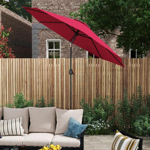 Sombrilla de Jardín Ø295x250 cm con Manivela Parasol Exterior con Mecanismo de Inclinación y Poste Desmontable de Metal para Terraza Piscina Patio Vino Tinto