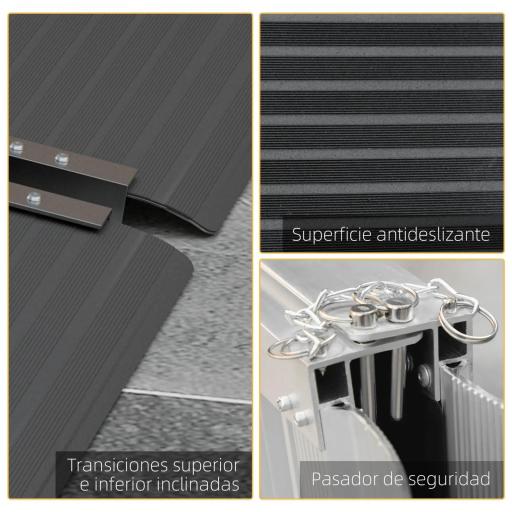 Rampa para Sillas de Ruedas Plegable de Aleación de Aluminio 122 cm con Adhesivos Reflectantes Carga 272 kg Negro [10]