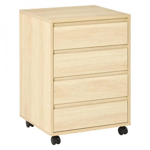 Cajonera de Oficina con 4 Cajones Cajonera de Escritorio con Ruedas para Estudio 46x40x65 cm Natural [9]
