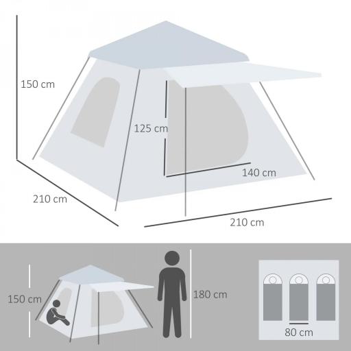 Tienda de Camping Pop-up para 2-3 Personas Impermeable 2000 mm con Bolsa de Trasporte 210x210x150 cm Plata [1]