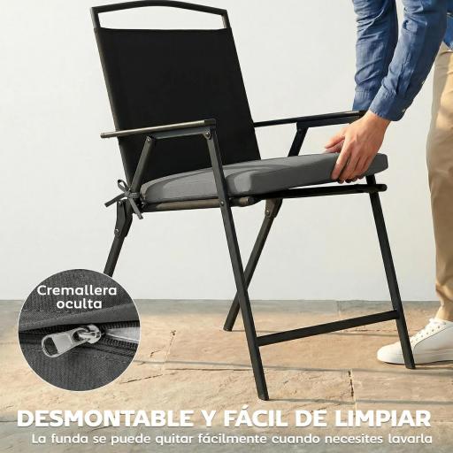 Juego de Cojines para Sillas de Comedor 46x42x7 cm 6 Piezas con Funda Lavable y Lazos Impermeable Anti-UV Gris Oscuro [2]