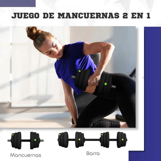 Juego de Mancuernas Ajustables 25 kg 2 en 1 con Barras Conexión y Mangos Antideslizantes para Gimnasio en Casa Negro [2]