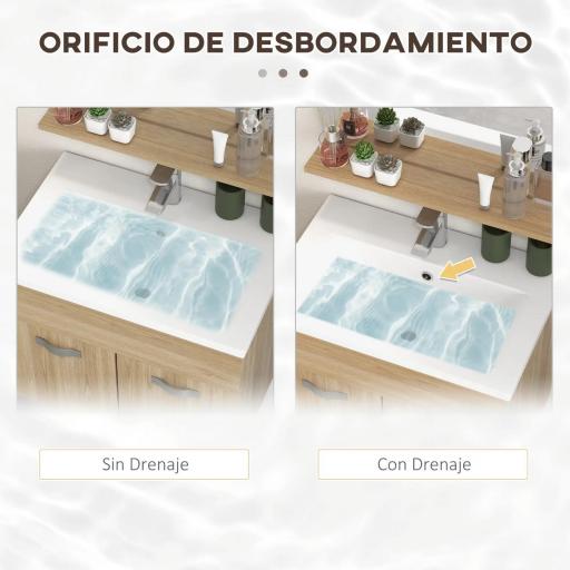 Conjunto de Muebles de Baño de Pared 3 Piezas Incluye Espejo Armario con Lavabo Cerámico y Columna de Baño Natural [3]