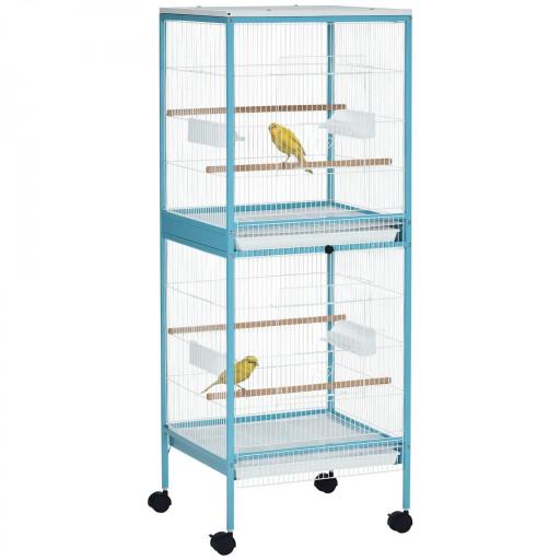 Jaula para Pájaros de 2 Niveles con Ruedas Bandejas Extraíbles Puertas Comederos Perchas 51,5x50x140 cm Azul [9]
