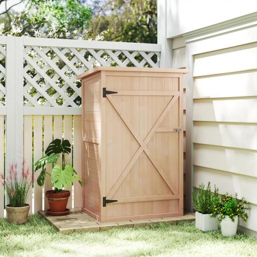 Armario de Jardín de Madera para Exterior para Herramientas con 2 Estantes Techo Asfáltico 75x56x115cm Natural [5]