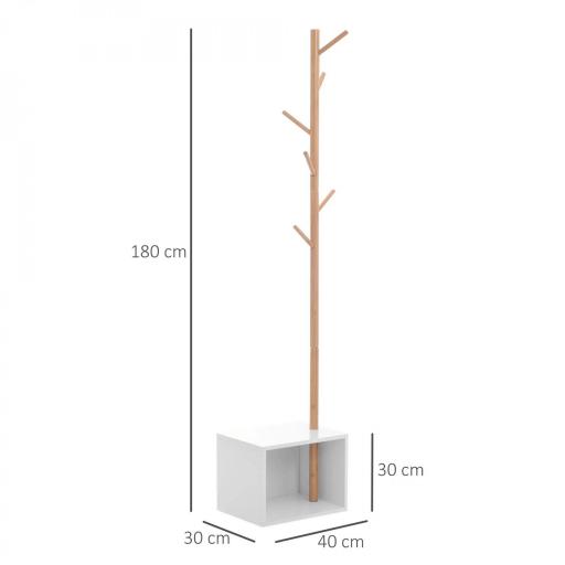 Perchero de Pie con Zapatero Colgador Tipo Árbol Moderno 6 Ganchos para Colgar Ropa Bolsa Banco con Almacenamiento Pasillo Entrada Bambú y MDF 40x30x180cm [1]