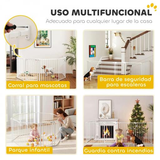 Barrera para Perros Plegable Valla para Mascotas de 6 Paneles Puerta con Cierre Doble para Escalera Pasillo Blanco [2]