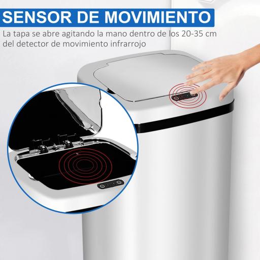Cubo de Basura Inteligente 50L con Sensor Infrarrojo para Apertura Automática de Acero Inoxidable 33x25x84 cm Plata [3]