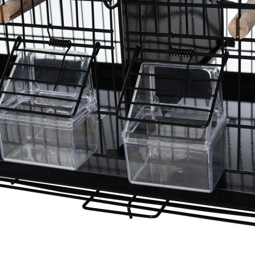 Jaula para Pájaros con Divisor Ganchos Superiores Puertas Comederos Perchas y Bandeja Extraíble 59,5x26,5x39,5 cm Negro [7]