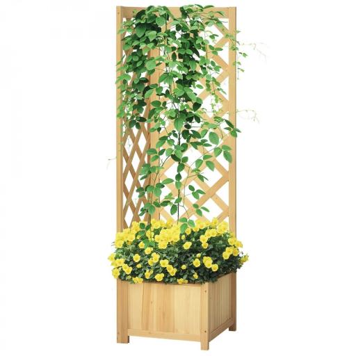 Jardinera con Enrejado de Madera Macetero Exterior para Esquina para Plantas Trepadoras 40x40x145 cm Natural [9]
