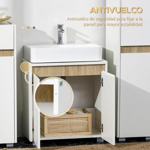 Mueble para Debajo del Lavabo Armario Bajo con 2 Puertas y Almacenamiento Interior 57x33x60 cm Blanco [4]