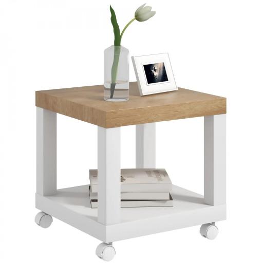 Mesa Auxiliar con Ruedas Estante Abierto Mesa para Sofá Sala Dormitorio 40x40x40 cm Natural y Blanco [9]