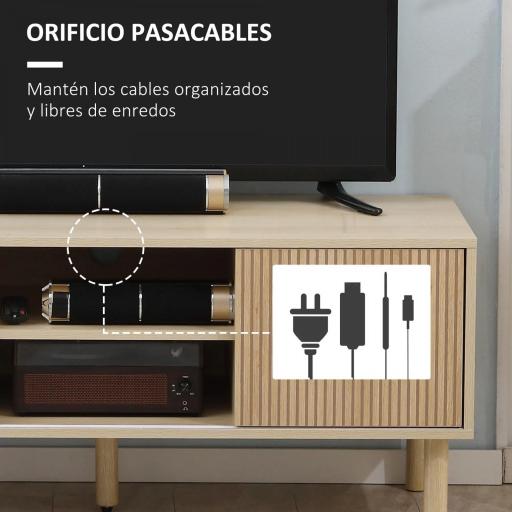 Mesa de TV con Puertas Correderas Estantes Abiertos Orificios para Cables para Televisión hasta 50 Pulgadas Natural [5]