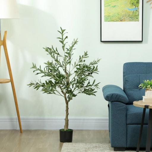 Planta Artificial Decorativa de 120 cm Árbol de Olivo con 450 Hojas y 20 Aceitunas en Maceta para Interior Verde