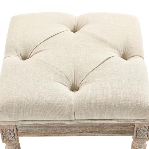 Reposapiés de Salón con Asiento Capitoné y Patas Talladas de Madera Estilo Vintage para Dormitorio 40x40x43 cm Beige [2]