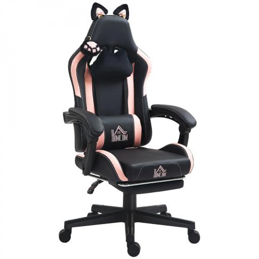 Silla Gamer Reclinable con Altura Ajustable Reposapiés Retráctil Soporte Lumbar y Reposacabezas Desmontable Negro [9]
