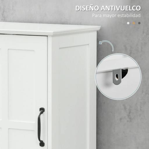 Columna de Baño con 2 Puertas 1 Cajón Estante Abierto y 2 Armarios con Estante Ajustable 40x30x164 cm Blanco [4]