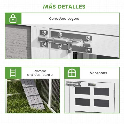Gallinero de Madera Grande Exterior en L para Esquina con 2 Nidos Corral Bandejas Extraíbles 251x192x103 cm Gris [6]