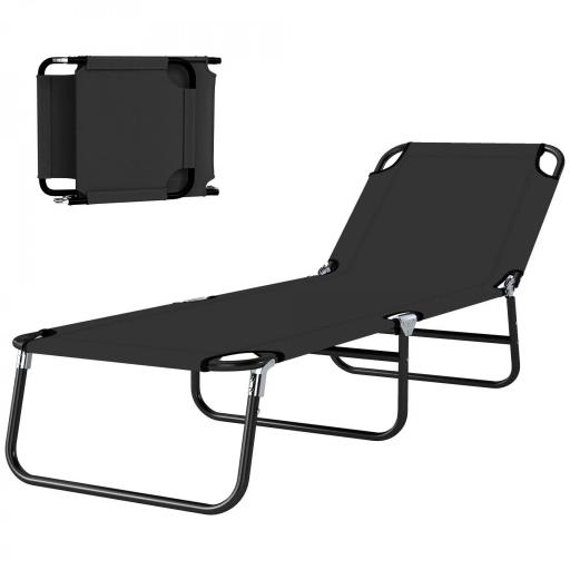 Tumbona Plegable Reclinable con Ángulo Ajustable de 5 Posiciones para Jardín Exterior Piscina Terraza Camping Carga 120 kg 188x56x28 cm Negro [8]