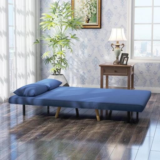 Sofá Cama de 2 Plazas Tapizado en Lino con Respaldo Ajustable en 5 Posiciones y 2 Almohadas 120x75x85 cm Azul Oscuro [6]