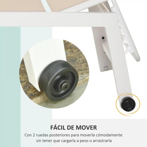 Tumbona de Jardín de Aluminio Tumbona Exterior con Respaldo Reclinable en 5 Posiciones Carga 120 kg 169x65x102 cm Beige [1]